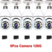 열화상 카메라 E27 200W 5G 전구 감시 야간 투시경 풀 자동 인간 추적 줌 실내 보안 모니터 와이파이, 08 5Pcs Camera 128G
