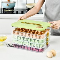 UNBAISER 4층 만두통 냉장고 전용 가정용 냉동 냉동 냉동 만두 손만두 혼돈 신선도 수납함, 푸른 색, 4단(만두 160개)