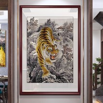 아트미니 맹호하산 맹호도 호랑이 백두산 한국 소나무 정자 대형 보석십자수, A2434, 50x80cm