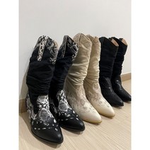 [225-250]국내생산 스틸레토 린넨콤비 웨스턴부츠[블랙 베이지 블랙화이트콤비]