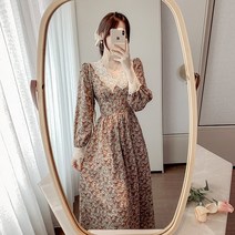 쉬폰원피스 브이넥 레이스 플라워008