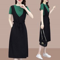 여름옷 중장 헐렁헐렁 날씬해 보이는 휴가 투피스 멜빵치마 캐주얼 원피스녀