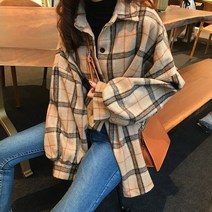 여성 빅카라 블라우스 크롭 프릴 남행선옷 빅사이즈 블라우스셔츠 빅 카라 둥근카라 플란넬 체크 무늬 셔츠 롱팔 버튼 업 칼라 빈티지 90 년대 그런지 의상 *