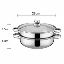 편백 스텐 찜기 2 3 4 단 찜냄비 찜기 층 스테인레스 스틸 열전도율 다목적 냄비 주방 끓는 수프 찜 냄비 뚜껑 조리기구, 28cm