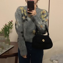 플라워 꽃무늬 배색 수입 라운드 니트 티 루즈핏 여성 가을 겨울 스웨터 오버핏 SY