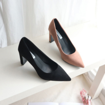 오너클랜 스웨이드 스켈레토힐 8.5cm 하이힐 스퀘어굽 빅사이즈