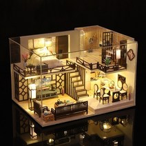 diy 나무 인형 집 키트 가구와 미니어처 일본 로프트 빌라 인형 집 casa 조립, 먼지 덮개 포함