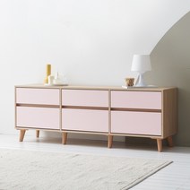 [케이컴퍼니] 이음2단1500거실장(6서랍형) 플라스틱다리 / K1500-2S-IN-6C, 메이플핑크