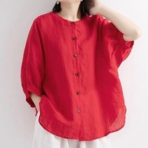 데일로엔 여성 헨리넥 퍼프 소매 블라우스