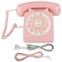레트로전화기 빈티지 옛날 전화기 엔틱 유선 다이얼 돌리는 전화 골동품 유럽, 분홍색