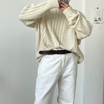 부드럽고 포근한 울 라운드 케이블 니트 오버핏 커플 남친룩 댄디 캐주얼 하객룩 빅사이즈