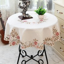 지엘 식탁보 화이트 패브릭 참신한 레이스 작은원형탁자 원형 테이블보 티테이블보 화상방지 심플 모던 가정용, T01-플라워-6732스타일, C06-83*83정방 스타일
