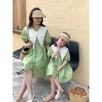 D884모녀룩 엄마딸 빅칼라넥 톡톡튀는 러블리 로맨틱룩 맘커플룩 셀프촬영 컬러풀 원피스