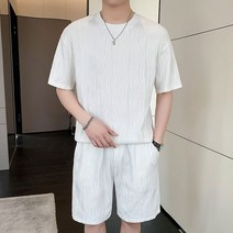 엔티랄라 남성 세트 남성 투피스 옷 트레이닝복 레져 슈트 편안한 헐렁한 여름의 주름 신축성 있음 반팔 반바지 5부 팬츠 스타일리시한
