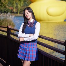 감성 교복대여 남여춘추 졸업사진 놀이공원 블루레드체크스커트 세트
