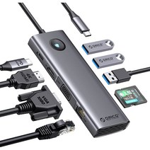 오리코 C타입 9IN1 멀티포트 허브 PD100W 충전 HDMI 4K VGA 기가비트 이더넷 PW11-9P, 그레이