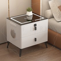 제이파크 무선충전 사이드테이블 침대용 협탁 베드 무드등 금고 usb 충전 블루투스 스피커, 2단 터치라이트+무선충전+USB탭+지문잠금+스피커, 클래식화이트
