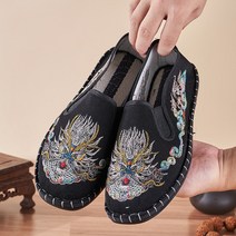 파넬리 발편한 플랫 올드 베이징 천 신발 힘줄 밑창 검은 남성 통기성 슬립 온 로우 컷 싱글 슈즈 겹 단독 캐주얼 워킹 아빠