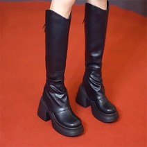 니하이 둥근코 가보시 통굽 청키힐 부츠 9cm
