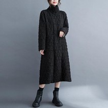 누빔 원피스 겨울 두꺼운 하이 칼라 풀오버 드레스