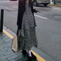 유하스 슬릿 플라워 프릴원피스