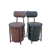 마켓통통 등받이 깡통 고급형 수납 의자, 모던 블랙