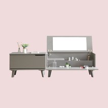 베니뷰 수납 접이식 좌식 거울 화장대 보조장 세트, 그레이