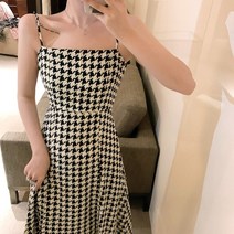 빈티지 하운드투스 체크 나시 원피스 여하복 허리 조임 날씬해 보이는 디자인감 트임 롱 스커트 러쉬