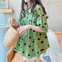 스타일아유 고퀄 자수 펀칭 레이스 카라 코튼 브이넥 셔링 퍼프 소녀감성 블라우스