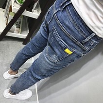 작소 남성 청바지 슬림하다 작은 발 캐주얼 한국판 탄력 트렌드 사회 정신 총각 스키니 바지 남자 봄 여름 스타일 파란색 27