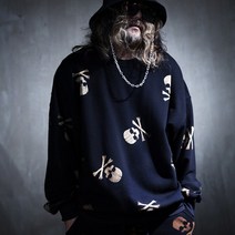 바이더알 Custom 멀티 해골 로고 블리치 루즈핏 맨투맨