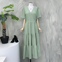 행복여[신상무배]디아망 브이넥 캉캉 셔링 지지미 롱 원피스