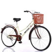 여성 자전거 일반 로드 감성 가벼운 두발 출퇴근용 바구니 예쁜 경량 생활용 마실용, 단속, 26인치, 옐로우 스탠다드