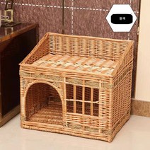 애완용 라탄 강아지 고양이 집 하우스 사계절 범용, 브라운