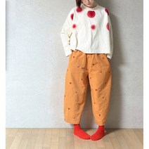 (간지배기)ff 루즈핏 팬지꽃 자수 배기pt 편안한 미시룩 코튼원단 넉넉한사이즈 네츄럴