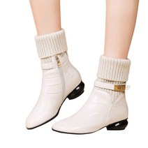 사계절행 여성 미들부츠 스판 니트삭스 부츠 가보시 가죽 숏부츠 3.5cm