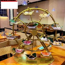 디저트 마카롱 회전 트레이 베이커리 진열대 일식초밥, 블랙+골드 12단(대형)60x20x높이70cm
