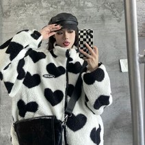 후리스 집업 테디베어 뽀글이 자켓 코트 양털 리버시블 모피 양면 따뜻한 겨울 의 재킷 귀여운 암소 표범 프린팅 옷깃긴팔 패션 동향