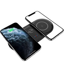 WIREZON 무선 충전기 스테이션 패드 2 in 1 충전 10W 최대 듀얼 도크 아이폰 11 프로/11 프로 맥스/1/SE/XR/XS/X/8/8P 스탠드 (충전 케이블 없음)