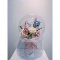콩알스플라워 포토 풍선꽃다발 빼빼로 풍선 +조화꽃+캘리그라피메세지카드+포토, 핑크