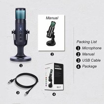 RGB USB 콘덴서 마이크 전문 보컬 스트림 녹음 스튜디오 마이크로 PC용 유튜브 비디오 게임 Mikrofo/Microfon, 협력사, 검은 색
