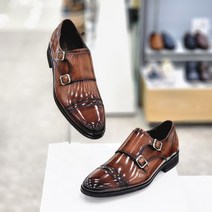 탠디 미셸탠디 남성 3cm 연브라운 빗살 패턴 더블 몽크스트랩 정장 구두 M417019