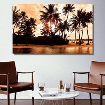 유홍아트 붉은 야자수 와이드 풍경 사진 그림 액자 6호(41x27cm) (5729209)