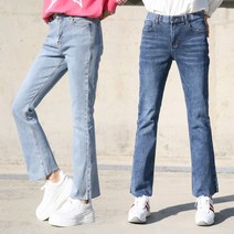 동대문스타일 여성 세미 부츠컷 스판 커팅진 브러쉬 워싱 봄 가을 여자 나팔바지 데님 펜츠