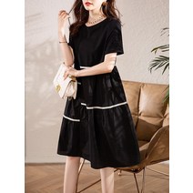 50대엄마여행옷 봄원피스 옷차림 얇은 롱 시원한 반팔 블랙 캉캉 중년 라운드넥 여름