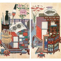 리움미술관 책거리 2폭 민화 도안 / 책가도 민화 그리기 공모전 수업자료 돌상차림 병풍, 리움책거리 (1)