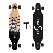 PINESKY 104.1cm(41인치) 롱보드 스케이트보드 9겹 천연 단풍나무 컴플리트 스케이트보드 크루저 크루징 카빙 프리 스타일 및 다운힐용 T툴 포함 다크 나이트, Beacon
