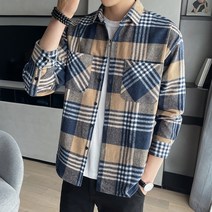 YAPOGI 남자캐주얼셔츠 격자 슬랙스 긴팔 셔츠