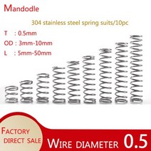 스프링 용수철 304 스테인레스 스틸 압축 와이어 직경 0 5 리턴 외경 3 10mm 10pc, 0.5mm, 6mm, 5mm