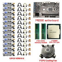 골든헬퍼 B250C 마이닝 마더 보드 세트 2x8GB DDR4 G3900 CPU 냉각 팬 12 USB3.0 to PCIE 라이저 카드 BTC ETH Bitcoin Miner